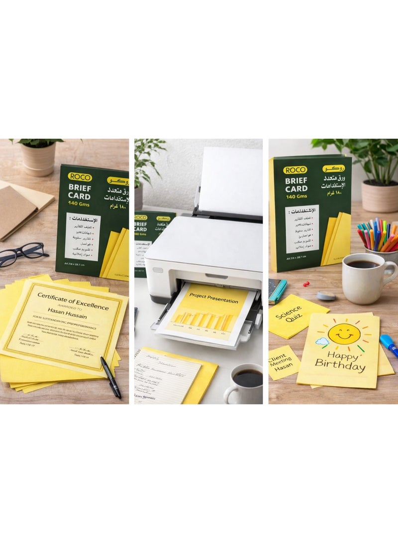 ROCO A4 Brief Card Paper 50 Sheets 180 GSM Thick Card Stock for Certificates Reports and Office Use – Yellow - Image 2